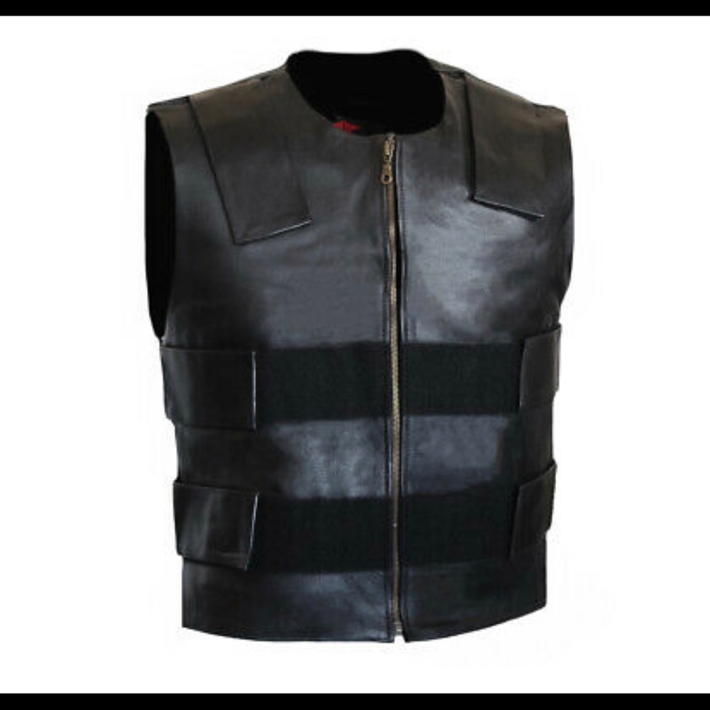 Men Tactical Bullet Proof Style Motorcycle Biker Concealed Carry Leather Vest